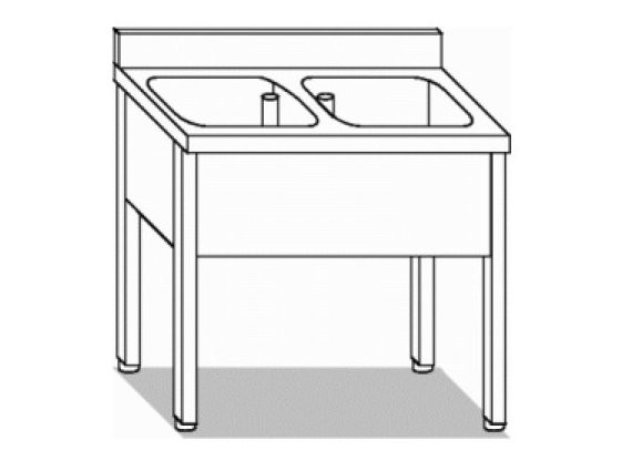 Lavello inox due vasche su gambe cm.100 - 140.